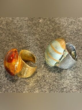 Antica Murrina Vintage Gold-tone & Silver tone Murano Glass Statement Rings set